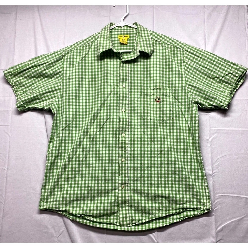 Duck Head Shirt Mens Large Green White Check Cotton Casual Wear Button Down